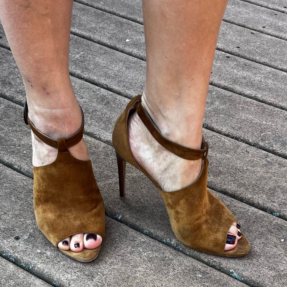 Burberry Brown Suede Ankle Strap Heels Size 9
